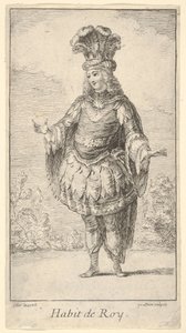 Habit de Roy: رجل يرتدي قميصًا مزخرفًا بالزهور وتاجًا وعمامة مع ... ، كاليفورنيا. 1721. بواسطة فرانسوا جولين