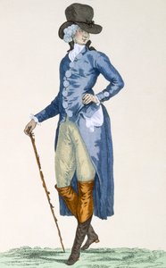 سيد البيت الملكي في معطف أزرق متقن ، محفور بواسطة Le Beau ، اللوحة رقم 256 من "Galeries des Modes et Costumes Francais" ، c.1778-87