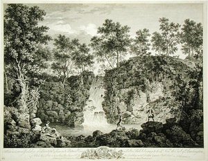 منظر لشلال في بولتون بارك ، كرافن ، يوركشاير ، نُشر عام 1753 (نقش) بواسطة فرانسوا فيفاريز