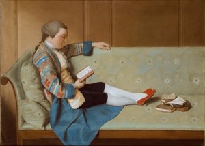 صورة لرجل مستلق على أريكة ، يقرأ ، منتصف القرن الثامن عشر. بواسطة فرانسوا كزافييه فيسبري