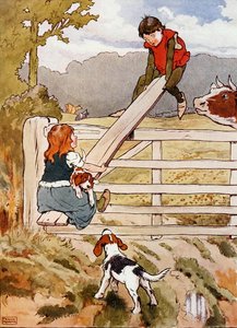 See-Saw Marjorie-Daw ، رسم توضيحي من 'The Beautiful Book of Nursery Rhymes، Stories and Pictures' ، بقلم فرانك آدمز ، نشره Blackie & Son (لون ليثو) بواسطة فرانك ادامز