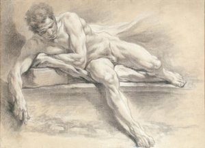دراسة عارية لرجل ملقى على مقعد حجري