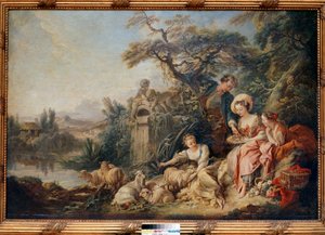 The nest or Presents of the Shepherd Painting by Francois Boucher (1703-1770) بواسطة فرانسوا باوتشر