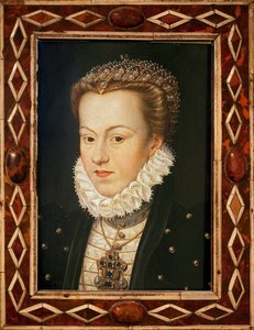صورة إليزابيث من النمسا (1554-1592 ، ملكة فرنسا) - لوحة لفرانسوا كلويت (حوالي 1505-1572) ، الفن الفرنسي ، أواخر القرن السادس عشر - متحف الفنون الجميلة بأجن بواسطة فرانسوا كلويت