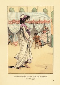 امرأة عصرية تصل إلى موعد في Cafe des Tuileries ، باريس ، السنة السادسة