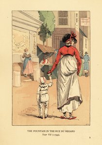 امرأة وطفل أمام نافورة Leda ، Fontaine de Leda ، في شارع Rue du Regard ، باريس ، السنة السابعة