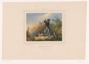 حارس طرائد مع ثلاثة كلاب صيد Le Départ du Garde Chasse (العنوان على الكائن) الصيادون بالبنادق (عنوان المسلسل) Chasses au Tir (عنوان المسلسل على الكائن) بواسطة فرانسوا جرينير