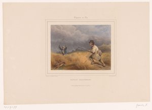 اثنان من الصيادين يطاردون أرنبًا بايسان براكونانت (العنوان على الكائن) الصيادون بالبنادق (عنوان المسلسل) Chasses au Tir (عنوان المسلسل على الكائن) بواسطة هنري جنين