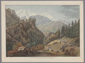 منظر للوادي في Chamonix Vue de l'Entrée de la Vallée de Chamouni (العنوان على الجسم) بواسطة فرانسوا غيوم لاردي