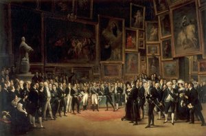 تشارلز العاشر يوزع جوائز للفنانين المعرضين في صالون عام 1824 في متحف اللوفر