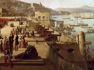 البنادق في القلعة التفصيلية. لوحة لفرانس فيرفلويت (1795-1872) نابولي ، متحف ناسيونالي دي سان مارتينو
