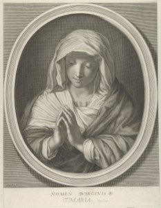 العذراء في الصلاة تنظر إلى الأسفل ، في إطار بيضاوي ، بعد ريني ، 1640-1693. بواسطة فرانسوا دي بويلي