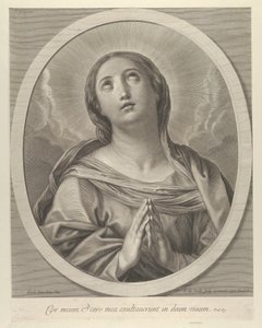 العذراء في الصلاة ، تنظر بالغيوم خلفها ، في إطار بيضاوي ، بعد ريني ، ... ، 1648-1681. بواسطة فرانسوا دي بويلي