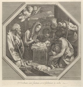 عبادة الرعاة الذين يركعون معًا على يمينهم قبل الرضيع المسيح ... ، كاليفورنيا. 1655-1693. بواسطة فرانسوا دي بويلي