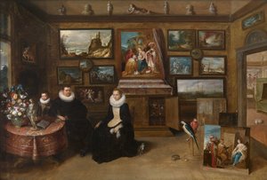 Kunstkammer مع زوجين وابنهما ، الثلث الأول من القرن السابع عشر.