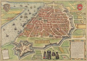 منظر لأنتويرب ، 1572-94. التأليف: فرانس هوغنبرغ ، سيمون نوفيلانوس.