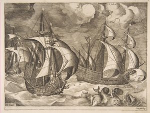 ثلاث كارافيل في صرخة صاعدة مع أريون على دولفين من سفن الإبحار ، 1561-65.