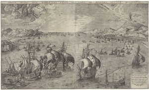 Zeeslag في de Straat van Messina رسم بصري لسواحل صقلية أو Mamertine vulgo ومنارة ميسينا (العنوان على الكائن)