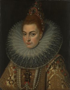 صورة للأرشيدوقة إيزابيلا كلارا يوجينيا (1566-1633، إنفانتا إسبانيا، حوالي 1600 (زيت على نحاس) بواسطة فرانس الثاني (استوديو) بوربوس