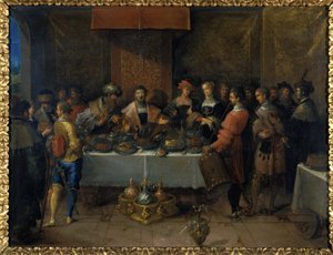 ديموقليس على الطاولة قبل 1620 (زيت على النحاس)