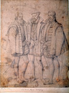 صورة لكوليجني الثلاثة: الكاردينال أوديت (1515-1571) ، غاسبار (1517-1572) ، أميرال فرنسا وفرانسوا (1521-1569) ، لورد أندلوت. رسم منسوب إلى فرانسوا (فرانسوا (فرانز) بوربوس لعين (1545-1581) (ec.flam.) القرن السادس عشر ، باريس ، ب.