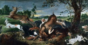 صيد الغزلان ، لفرانس سنايدرز (1579-1657) ، زيت على قماش ، 220 × 420 سم.