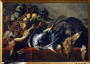 لا تزال الحياة مع صندوق من خشب الأبنوس. لوحة لفرانس سنايدرز (1579-1657). زيت على قماش ، 98 × 160 سم. المدرسة الفلمنكية ، الفن الباروكي. متحف الدولة للفنون ، تولا (أو تولان).