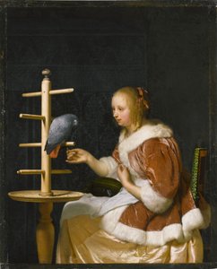 شابة تطعم ببغاء ، 1663.