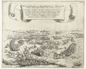 معركة هيليجيرلي 1568 Veldtslagh van Heyligherlee في فريزلاند تحت حكم دوق ألبا. Anno 1568 (العنوان على الكائن) بواسطة فرانس فان دن ويجنجيردي