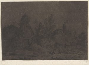 مشهد ضوء القمر مع شخصيات أمام كوخ XII Vues de la Normandie (عنوان السلسلة)