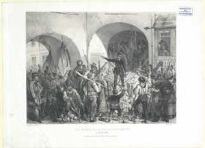 الحاجز في جامعة ك. ك. في 26. مايو 1848 (طباعة حجرية)