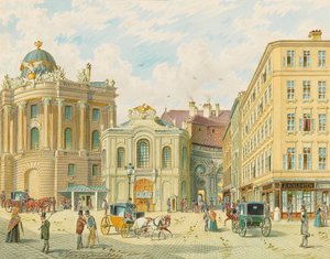 مسرح Burgtheater القديم في فيينا - فرانز جيراش (1826-1906). لوحة مائية على الورق ، أوائل القرن العشرين. الأبعاد: 23x29 سم. مجموعة خاصة
