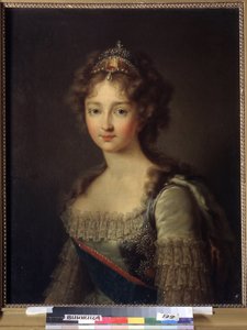 صورة الإمبراطورة إليزابيث أليكسييفنا ، الأميرة لويز أوغوستا من بادن (1779-1826). ترتدي تاج من اللؤلؤ. (صورة للإمبراطورة إليزابيث أليكسييفنا ، أميرة بادن لويز). زوجة القيصر الكسندر الأول بافلوفيتش (1777-1825). طلاء