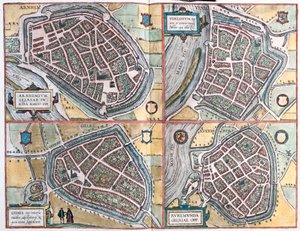 Arnhem and Venlo ، هولندا - Geldern ، ألمانيا و Ruermonde ، هولندا (نقش بواسطة فرانز هوجينبرغ