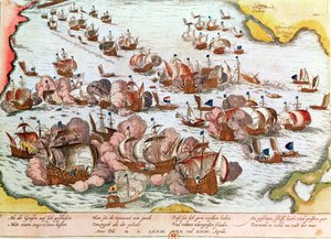 القتال البحري بين متسولين من البحر والإسبان عام 1573 بواسطة فرانز هوجينبرغ