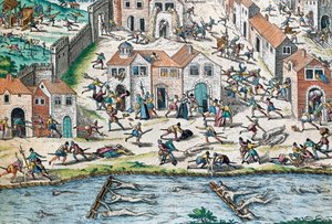 مشهد من الحروب الدينية الفرنسية ، نقش لفرانز هوغنبرغ (1535-1590) ، فرنسا بواسطة فرانز هوجينبرغ