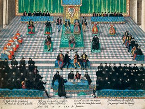 جلسة الدول العامة في أورليانز ، يناير 1561 ، نقش لفرانز هوغنبرغ (1535-1590) ، فرنسا بواسطة فرانز هوجينبرغ