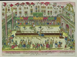 البطولة التي أصيب خلالها هنري الثاني (1519-59) من قبل كونت مونتغمري وتوفي بعد ذلك بعشرة أيام ، 30 يونيو 1559 بواسطة فرانز هوجينبرغ