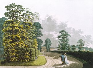 منظر جانبي للقصر في حدائق كنسينغتون ، نقشها هاينريش جوزيف شوتز (1760-1822) ، حانة. 1798 بواسطة أكرمان (أكواتينت) بواسطة فرانز جوزيف بعد Manskirch