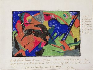 حصانان ، 1911-1912 (طباعة ملونة باليد) بواسطة فرانز مارك