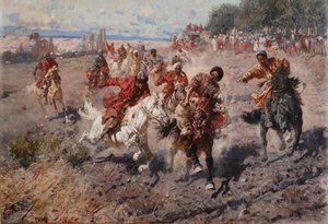 Cherkess تحتفل بنهاية محرم مع رياضة الفروسية من داش لجائزة خروف ، 1889