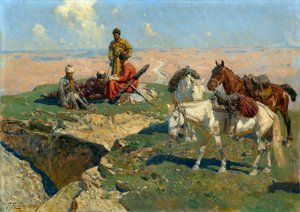 توقف المحاربين القوقازيين - لوحة لفرانز روبود (1856-1928)