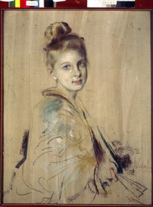 فتاة صغيرة مع مروحة (Girl With A Fan). عمل لفرانز فون لينباخ (1836-1904) ، باستيل على ورق مقوى ، حوالي عام 1880. الفن الألماني في القرن التاسع عشر. متحف الأرميتاج ، سانت بطرسبرغ. بواسطة فرانز سيراف فون لينباخ