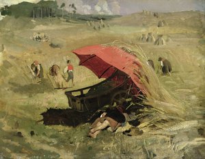 مظلة حمراء ، 1860 (زيت على ورق) بواسطة فرانز سيراف فون لينباخ