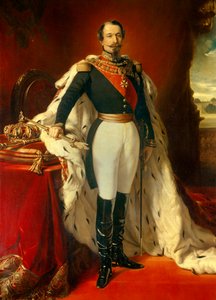 Portrait of Napoleon III (1808-1873), Emperor of the French in front of a view of the Chateau de Saint Cloud. Painting by Franz Xaver Winterhalter (1806-1873) 1855 Sun. 2,4x1,5 m