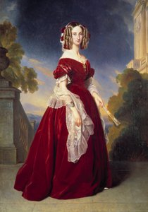 Portrait en pied de Louise Marie Therese Charlotte Isabelle d'Orleans، Queen of the Belgians (1812-1850) لوحة رسمها Xaver Winterhalter (1806-1873) 1841 Sun. 2.15x1.4 م بواسطة فرانز كزافييه وينترهالتر