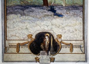 When I was near unto blessed shore, """"Asperges me,"""" I heard so sweetly sung, Remember it I cannot, much less write it, Purgatory, canto XXXI, Divine Comedy by Dante Alighieri, illustration by Franz von Bayros (1866-1924), Vienna