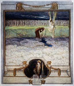 When I was near unto blessed shore, """"Asperges me,"""" I heard so sweetly sung, Remember it I cannot, much less write it, Purgatory, canto XXXI, Divine Comedy by Dante Alighieri, illustration by Franz von Bayros (1866-1924), Vienna