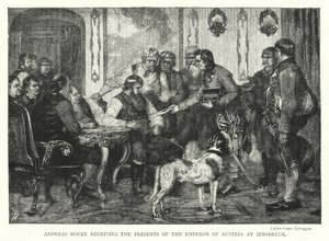أندرياس هوفر يتلقى هدايا إمبراطور النمسا في إنسبروك (نقش) بواسطة فرانز فون (بعد) Defregger