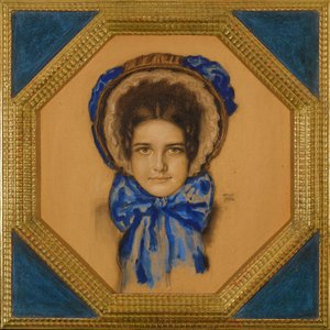 ماري أفيك أون فاتحة (نوع كابوت) - ابنة ماري مع غطاء محرك السيارة - فرانز ريتر (فرانز ريتر) فون ستوك (1863-1928). جواش وباستيل وفحم على ورق مقوى الأبعاد: 55x49،3 سم مجموعة خاصة بواسطة فرانز فون ستاك